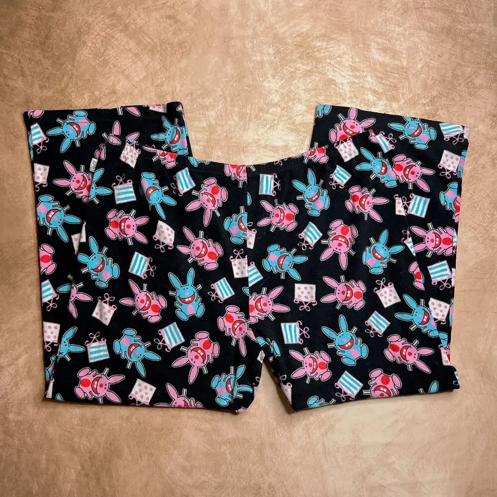 Vintage Y2K Happy Bunny Fleece Pajama Pants Jim Benton Just Jimmy Indie McBling